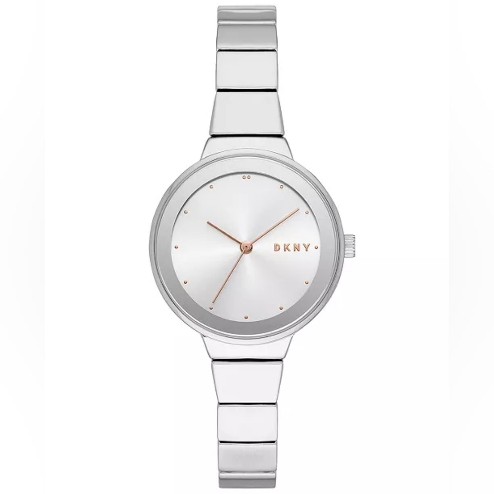 New DKNY Silver ASTORIA Watch with Rose Gold Accents